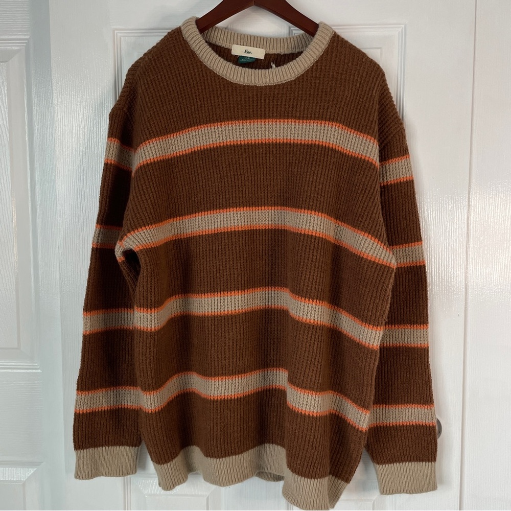 NEW Men's Stripe Brown Tan Red Pullover Sweater Large